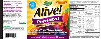 Photo of the Nature's Way Alive! Prenatal Gummy Vitamins label