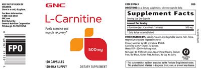 Photo of the GNC L-Carnitine 500 mg label