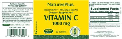 Photo of the Natures Plus Vitamin C 1000 mg label