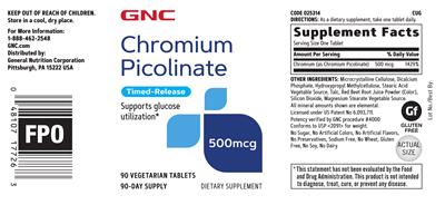 Photo of the GNC Chromium Picolinate 500 mcg Timed-Release label