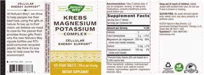 Photo of the Nature's Way Krebs Magnesium Potassium Complex label