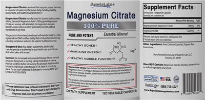Photo of the SuperiorLabs Magnesium Citrate label