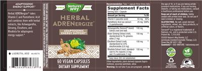 Photo of the Nature's Way Herbal ADRENergize label