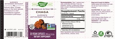 Photo of the Nature's Way Chaga 480 mg label