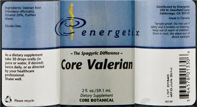 Photo of the Energetix Core Valerian label