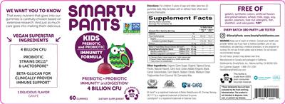 Label of Kids Prebiotic and Probiotic Immunity Formula Grape