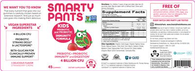Label of Kids Prebiotic and Probiotic Immunity Formula Strawberry Creme