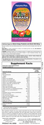 Photo of the Natures Plus Source of Life Animal Parade Gummies label