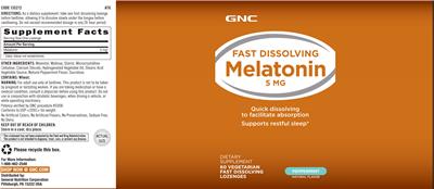 Photo of the GNC Fast Dissolving Melatonin 5 mg Peppermint label