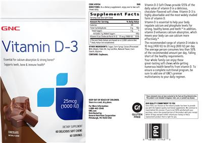 Photo of the GNC Vitamin D-3 25 mcg (1000 IU) Chocolate label