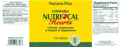 Photo of the Nature's Plus Chewable Nutri Cal Hearts label