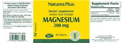 Photo of the Nature's Plus Magnesium 200 mg label