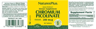 Photo of the Natures Plus Chromium Picolinate 200 mcg label