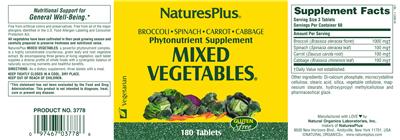 Photo of the Natures Plus Mixed Vegetables label