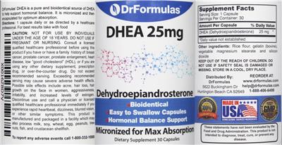 Photo of the DrFormulas DHEA 25 mg label