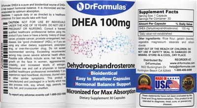Photo of the DrFormulas DHEA 100 mg label