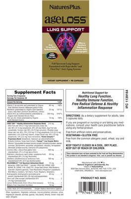 Photo of the Nature's Plus AgeLoss Lung Support label
