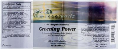Photo of the Energetix Greening Powder label