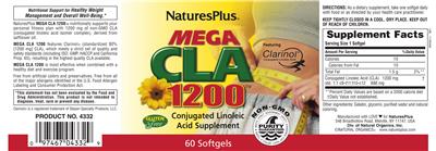 Photo of the Natures Plus Mega CLA 1200 label