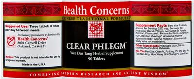 Photo of the Health Concerns Clear Phlegm label