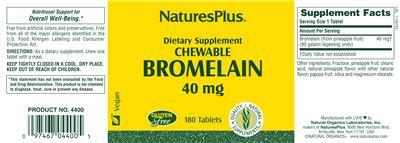 Photo of the Natures Plus Chewable Bromelain 40 mg label
