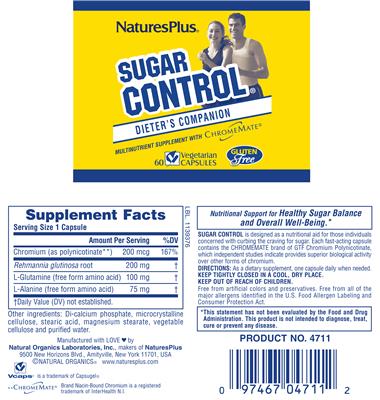 Photo of the Nature's Plus Sugar Control label
