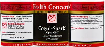 Photo of the Health Concerns Cogni-Spark label