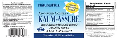 Photo of the Natures Plus Advanced Complex Kalm-Assure label
