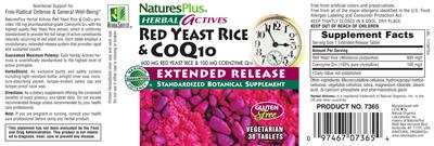 Photo of the Natures Plus Herbal Actives Red Yeast Rice & CoQ10 Extended Release label