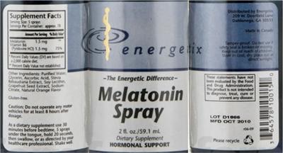 Photo of the Energetix Melatonin Spray label