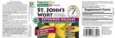 Photo of the Nature's Plus Herbal Actives St. John's Wort 450 mg Extended Release label