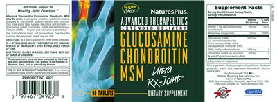 Photo of the Natures Plus Advanced Therapeutics Glucosamine Chondroitin MSM Ultra Rx-Joint label