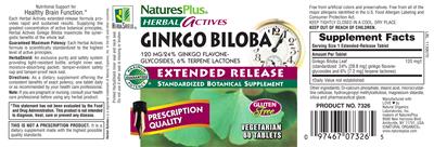 Photo of the Natures Plus Herbal Actives Ginkgo biloba 120 mg Extended Release label