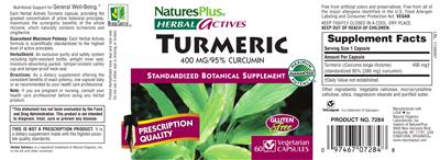 Photo of the Natures Plus Herbal Actives Turmeric 400 mg label