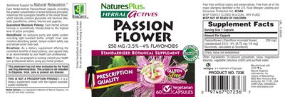 Photo of the Natures Plus Herbal Actives Passion Flower 250 mg label