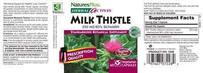 Photo of the Natures Plus Herbal Actives Milk Thistle 250 mg label