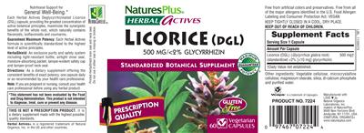 Photo of the Natures Plus Herbal Actives Licorice (DGL) 500 mg label