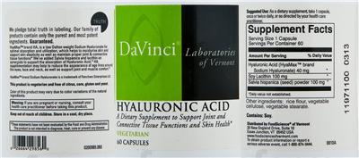 Photo of the DaVinci Laboratories Of Vermont Hyaluronic Acid label