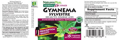 Photo of the Natures Plus Herbal Actives Gymnema sylvestre 300 mg label