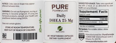 Photo of the PureFormulas Daily DHEA 25 mg label
