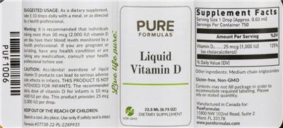 Photo of the PureFormulas Liquid Vitamin D label