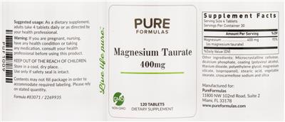 Photo of the PureFormulas Magnesium Taurate 400 mg label