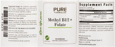 Photo of the PureFormulas Methyl B12 + Folate label