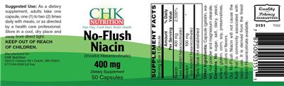 Photo of the CHK Nutrition No-Flush Niacin 400 mg label