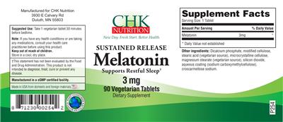 Photo of the CHK Nutrition Melatonin 3 mg label