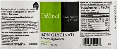 Photo of the DaVinci Laboratories Of Vermont Iron Glycinate label