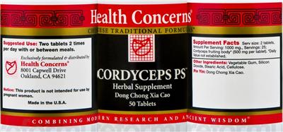 Photo of the Health Concerns Cordyceps PS label