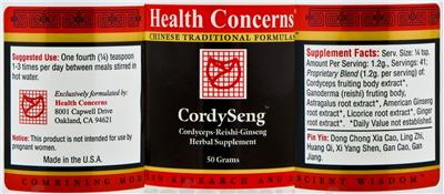 Photo of the Health Concerns CordySeng label
