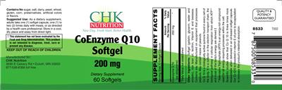 Photo of the CHK Nutrition CoEnzyme Q10 Softgel 200 mg label