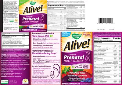 Photo of the Nature's Way Alive! Complete Prenatal Multi-Vitamin label